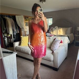 Adrianna Papell Pink and Orange Sequin Mini Dress